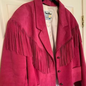 Vintage Pioneer Wear Pink Fringe Suede Leather Jacket